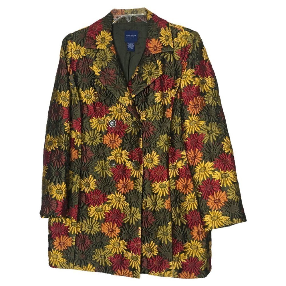 NEW - Doncaster Floral Longline Belted Double Breasted Button Front Coat Size 14